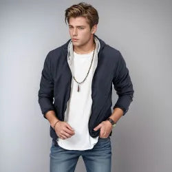 Mens Clothing Solid Color Zipper Reversible Trendy Coat